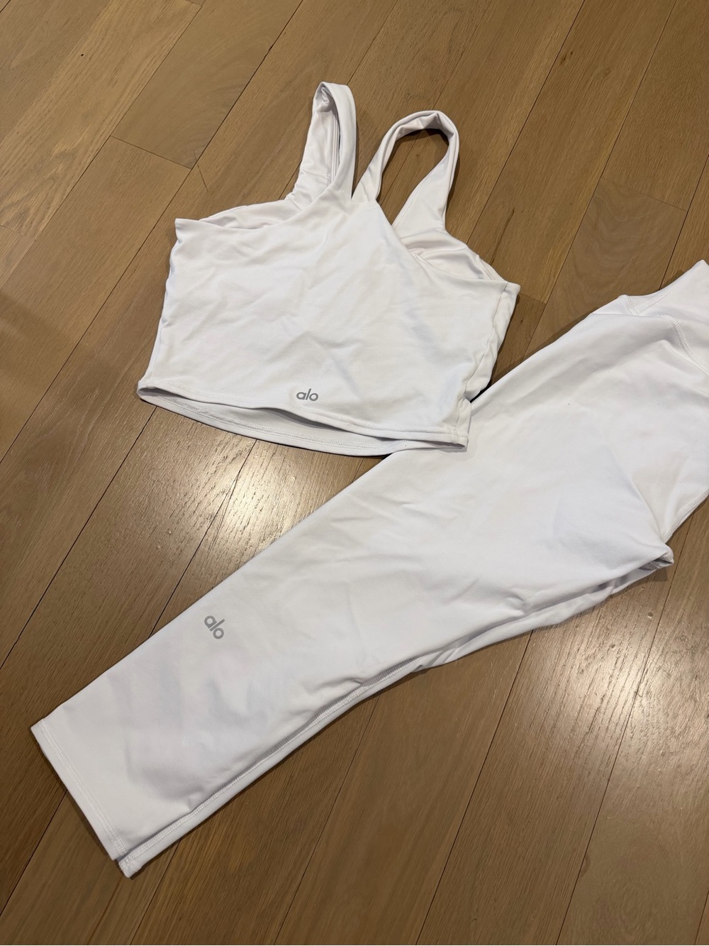 ALO Yoga White Leggings and Crop Tank Set